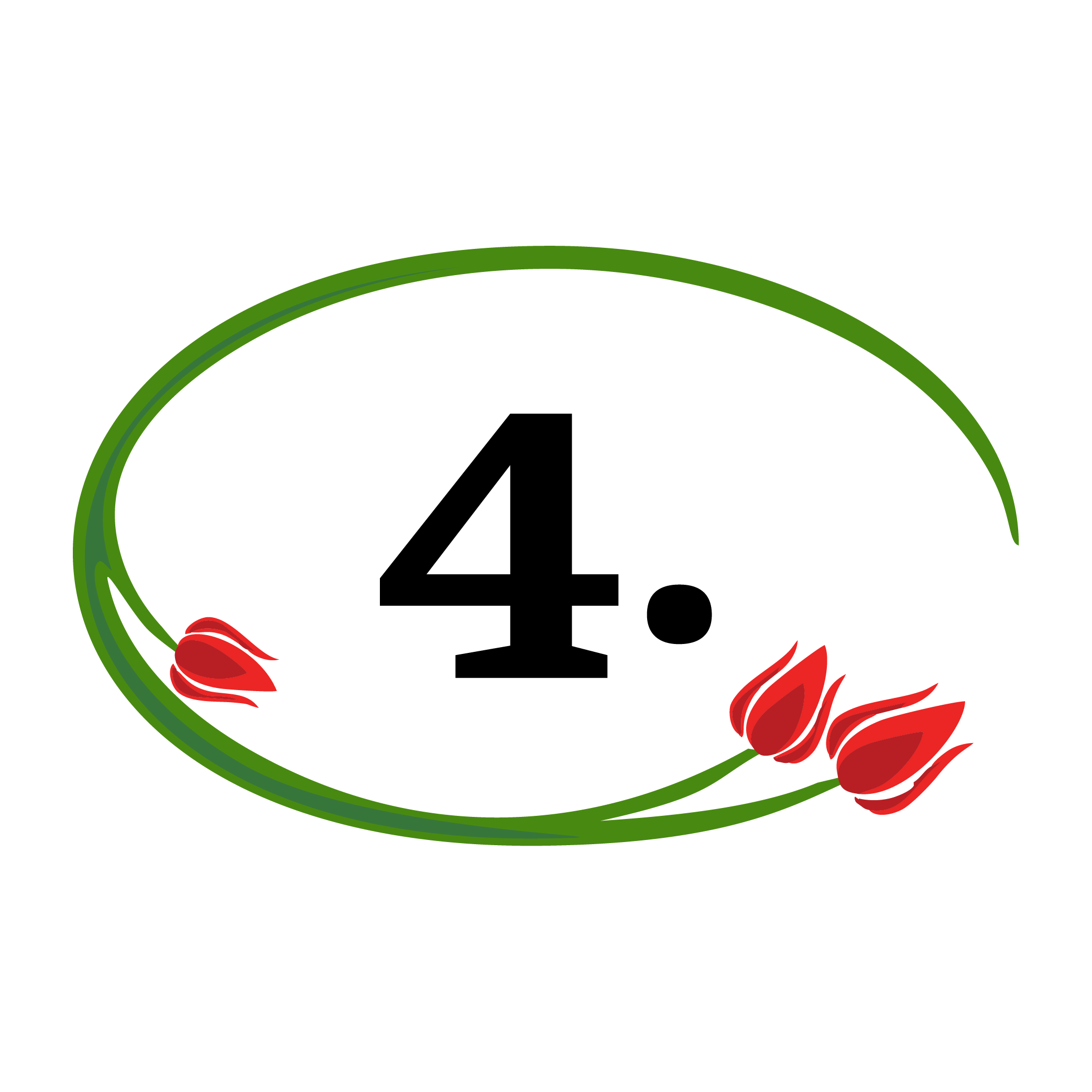 A curved green stem with two red tulip buds gracefully wraps around, creating an elegant, minimalist floral design on a black background.